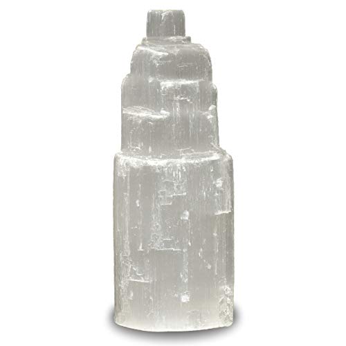 Digging Dolls: 1 Piece Natural White Selenite Hand Carved Tower - 4 Inch Avg.