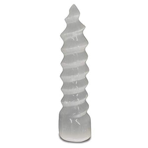 Digging Dolls: 2 Pieces Natural White Selenite Hand Carved Spiral Tower - 7 Inch Avg.