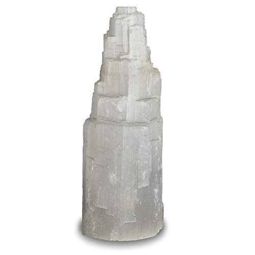 Digging Dolls: 1 Piece Natural White Selenite Hand Carved Lamp - 10 Inch Avg. - with Dimmer Switch, Cord and 15 Watt Bulb!