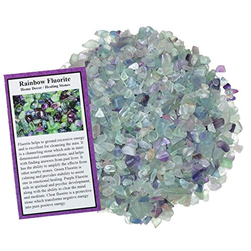 Digging Dolls: 2 lbs of Tumbled Rainbow Fluorite Chip Stones - Polished Rocks for Crafts, Art, Vase Filler, Decoration, Reiki, Crystal Jewelry Making and More!