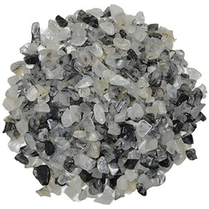 Digging Dolls: 2 lbs of Tumbled Black Rutilated Quartz Chip Stones - Polished Rocks for Crafts, Art, Vase Filler, Decoration, Reiki, Crystal Jewelry Making and More!