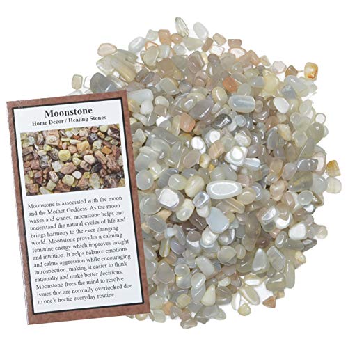 Digging Dolls: 1/2 lb of Tumbled Moonstone Chip Stones - Polished Rocks for Crafts, Art, Vase Filler, Decoration, Reiki, Crystal Jewelry Making and More!