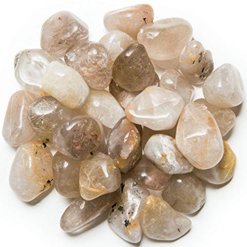 Digging Dolls: 1 lb of Medium Rutilated Quartz EX Grade Stones from Brazil - Tumbled Rocks Perfect for Art, Crafts, Reiki, Wicca and Wire Wrapping!