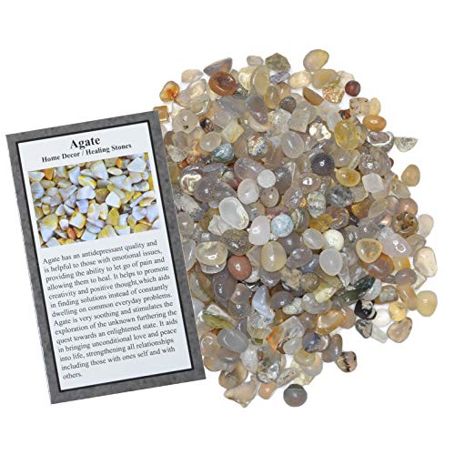 Digging Dolls: 1/2 lb of Tumbled Gray Agate Chip Stones - Polished Rocks for Crafts, Art, Vase Filler, Decoration, Reiki, Crystal Jewelry Making and More!