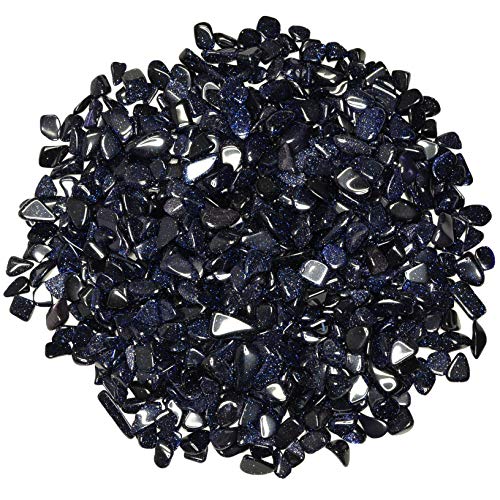 Digging Dolls: 1 lb of Tumbled Blue Goldstone Chip Stones - Polished Rocks for Crafts, Art, Vase Filler, Decoration, Reiki, Crystal Jewelry Making and More!